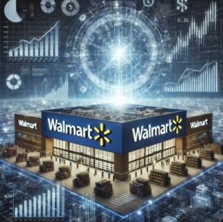 Showing Walmart’s sales growth slowdown, with the company’s stock price gaining more than 63% in the past year. The image discusses how tariffs, price hikes, and changing economic conditions are impacting Walmart’s outlook for 2026, highlighting the impact of shifting trade policies and consumer confidence.