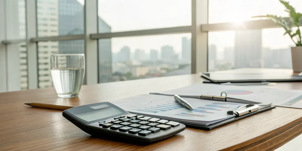 Active fixed income investing tools: calculator, charts, and pen.