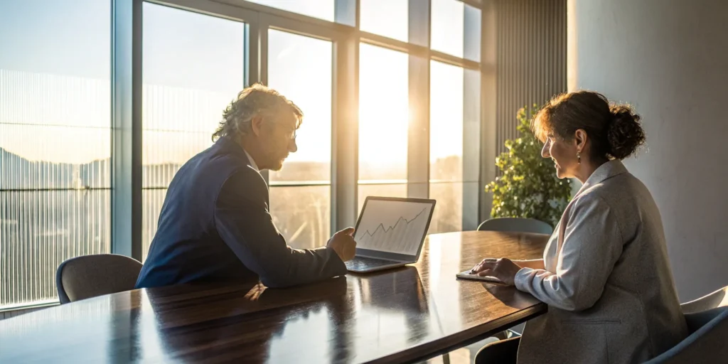 Financial advisor providing investment support to client.
