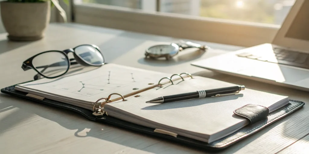 Financial advisor's desk with succession planning tools.