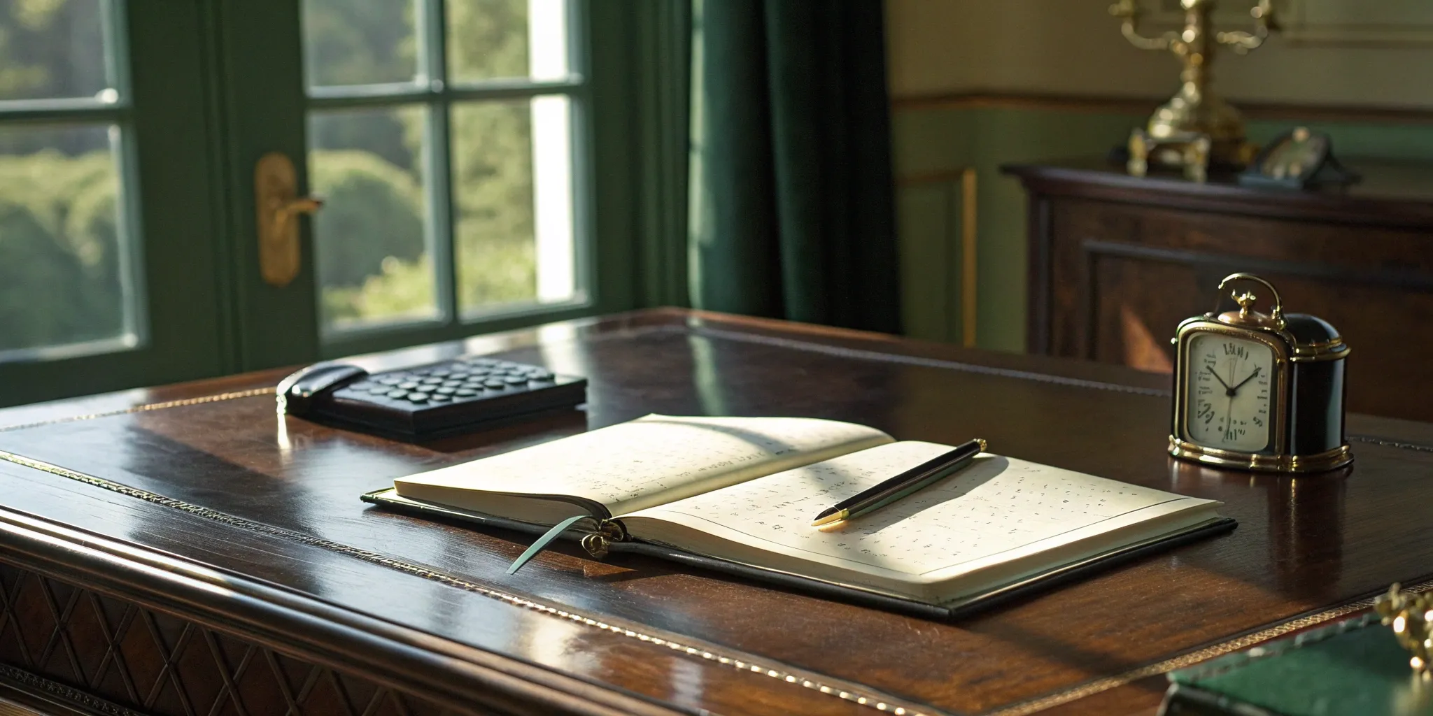 Fixed income trading tools: Notebook, pen, calculator, and clock.