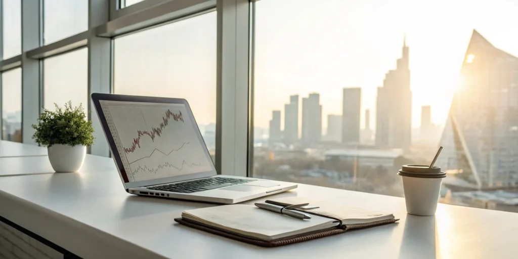 Laptop displaying financial charts for tactical asset allocation ETF analysis.