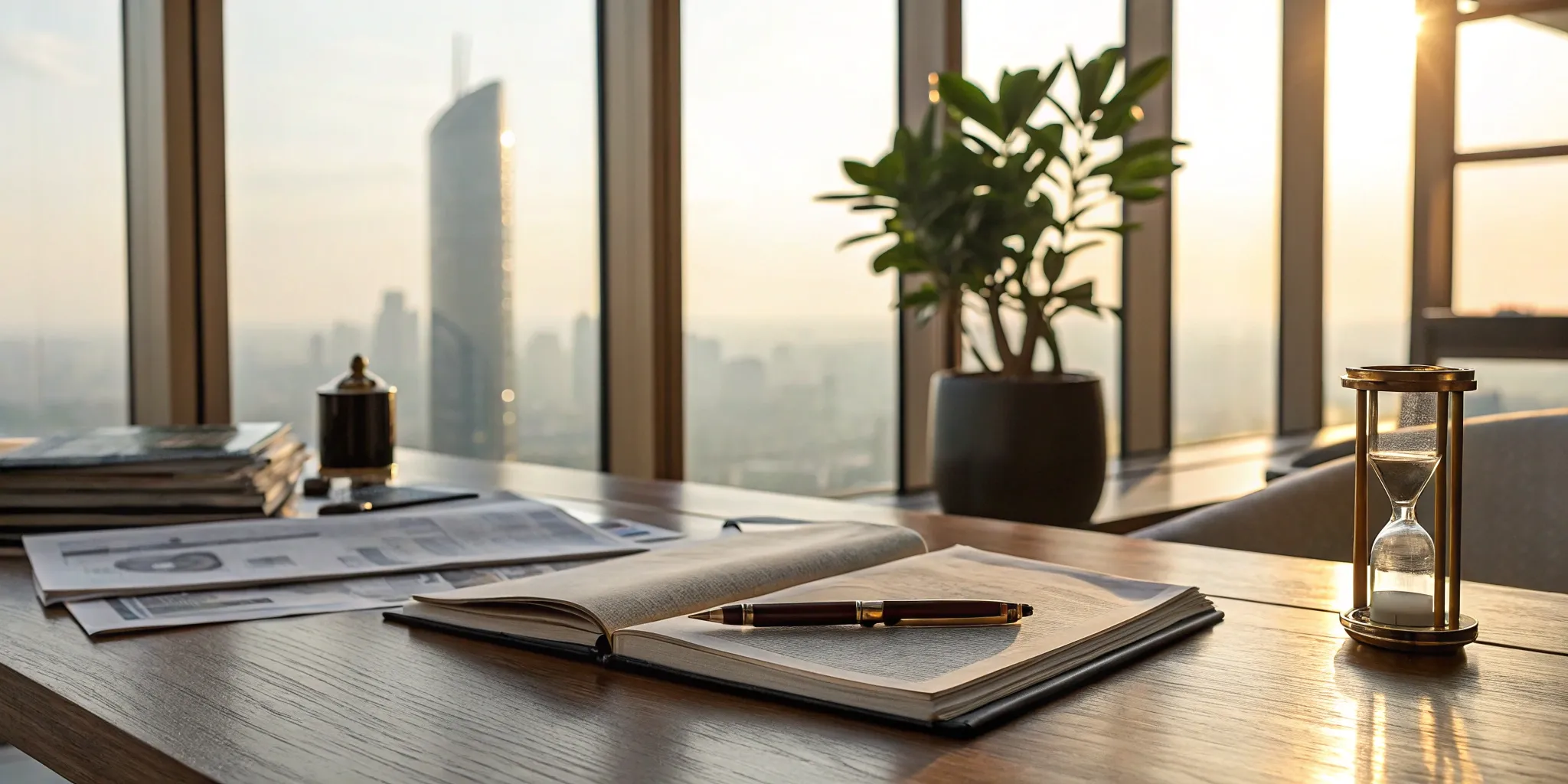 Developing fixed income portfolio strategies with financial papers and an hourglass.