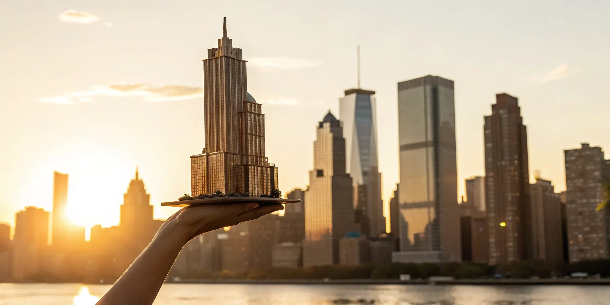 A real estate investor holding a model skyscraper, using key investment insights to plan for success.