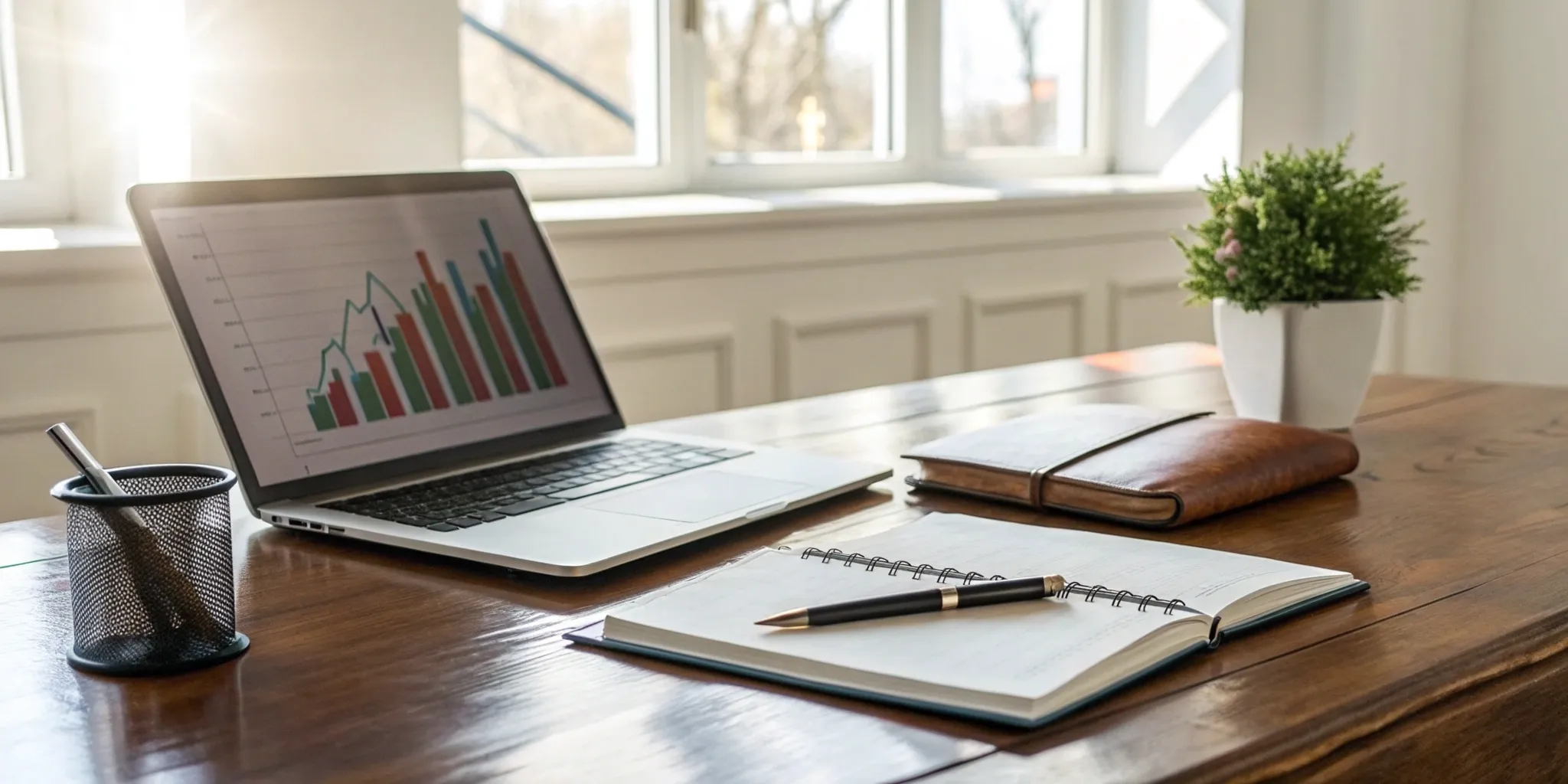 A laptop displaying investment performance charts for foundation management.