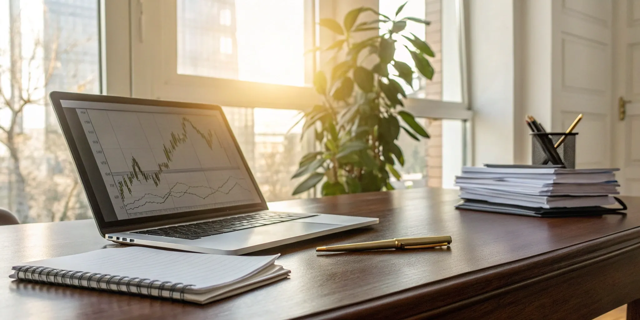 Institutional investment managers analyzing financial data and market charts on a laptop.