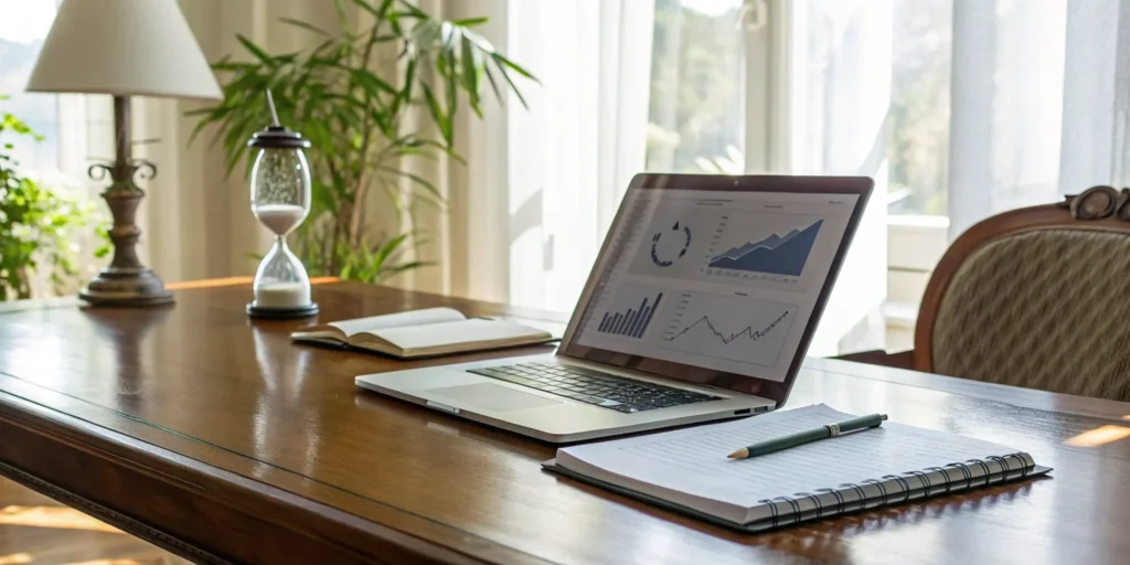 Practice management software for advisors displayed on a laptop showing charts and data.