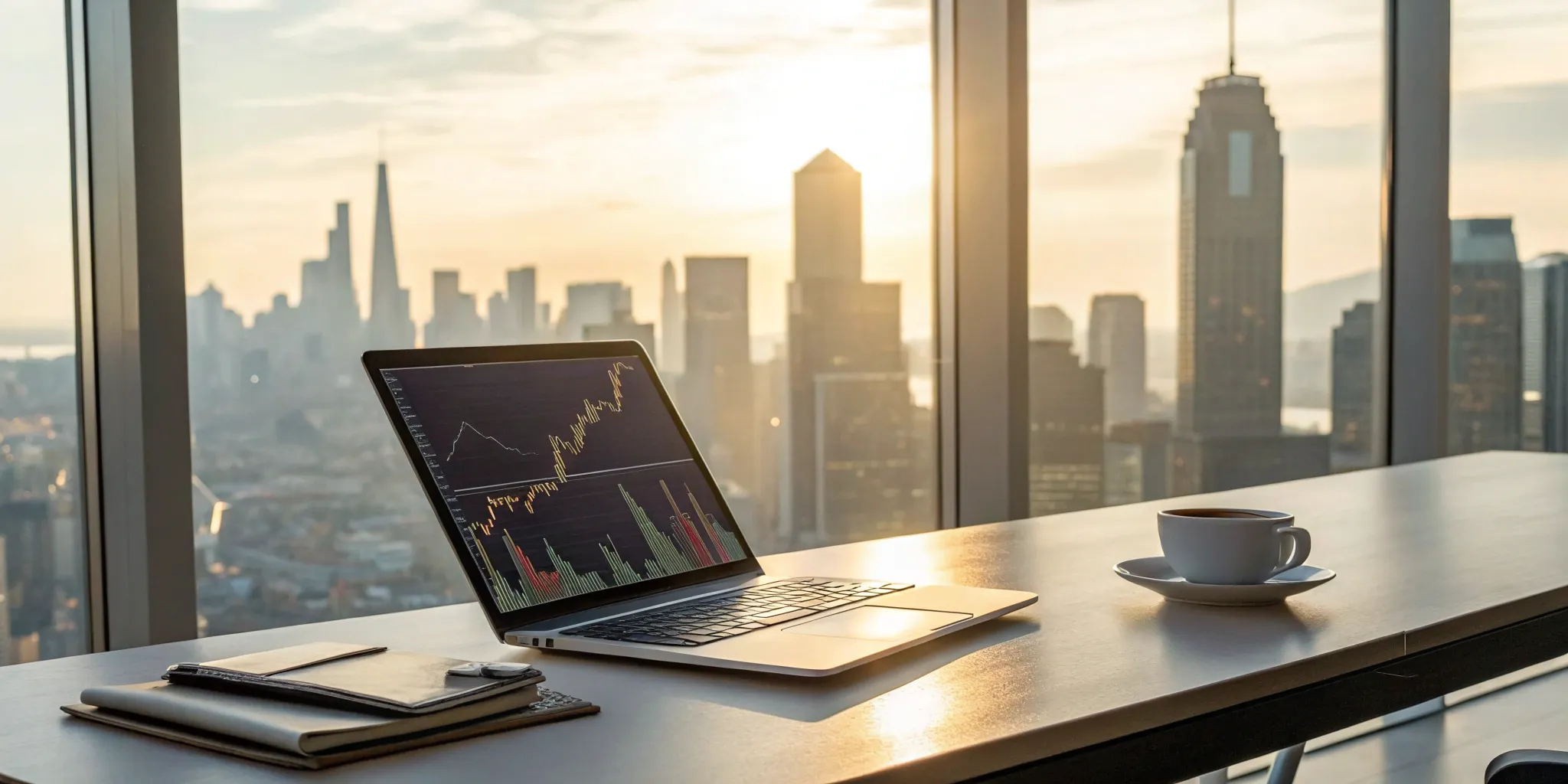 A laptop screen displaying charts and data for an equity market analysis.