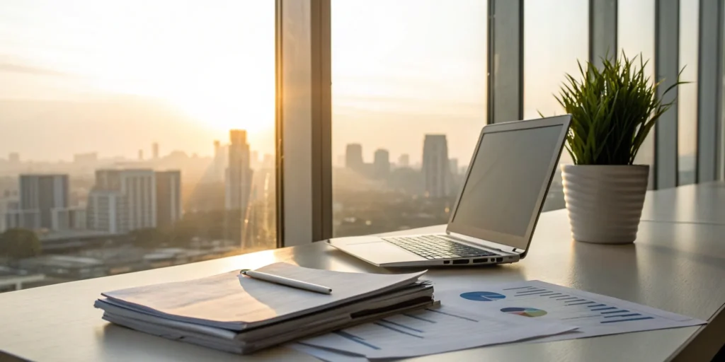 Financial charts on a laptop screen analyzing the quarterly economic forecast.