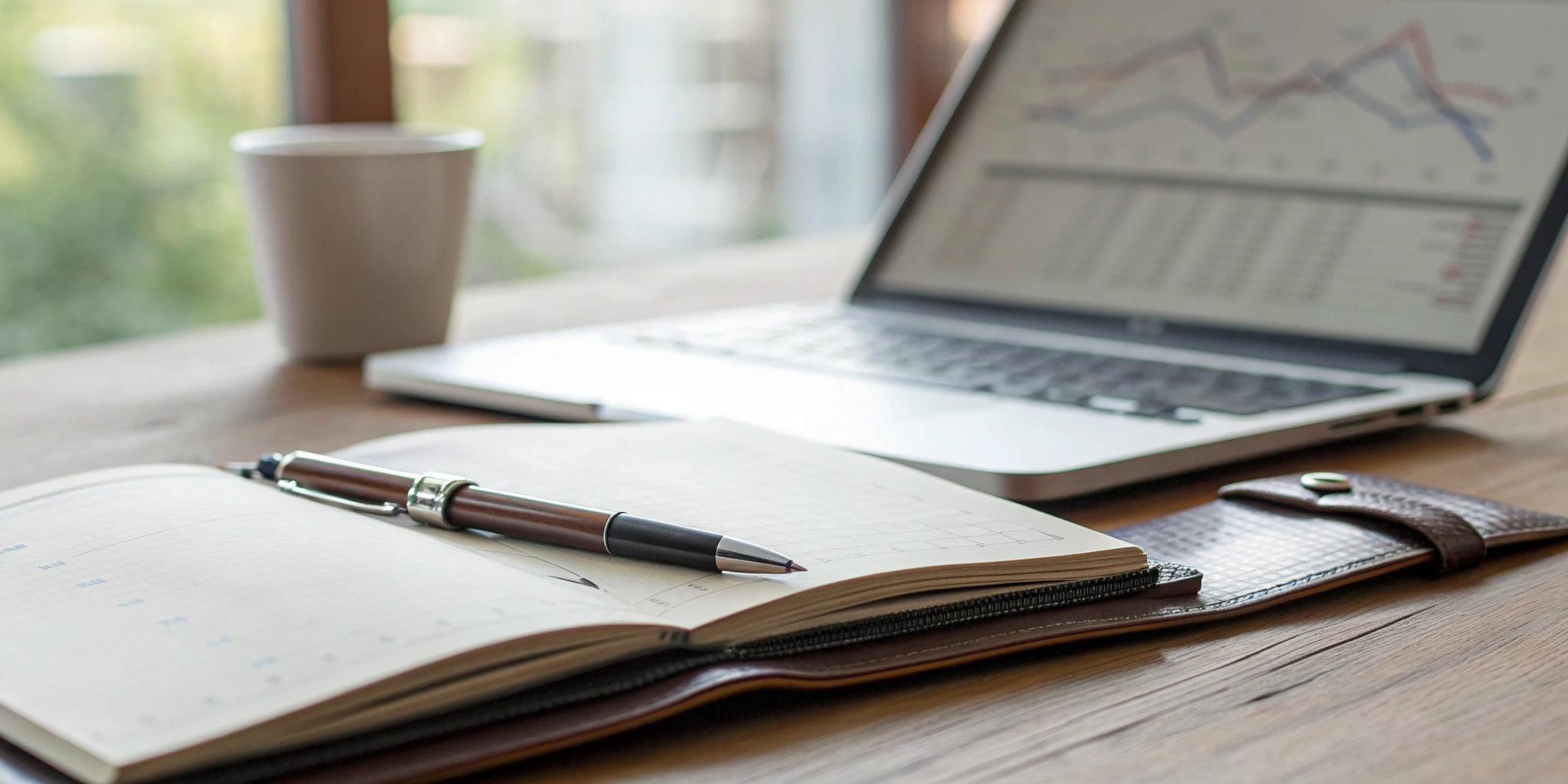 Laptop with investment charts and a notebook for alternative investment due diligence.