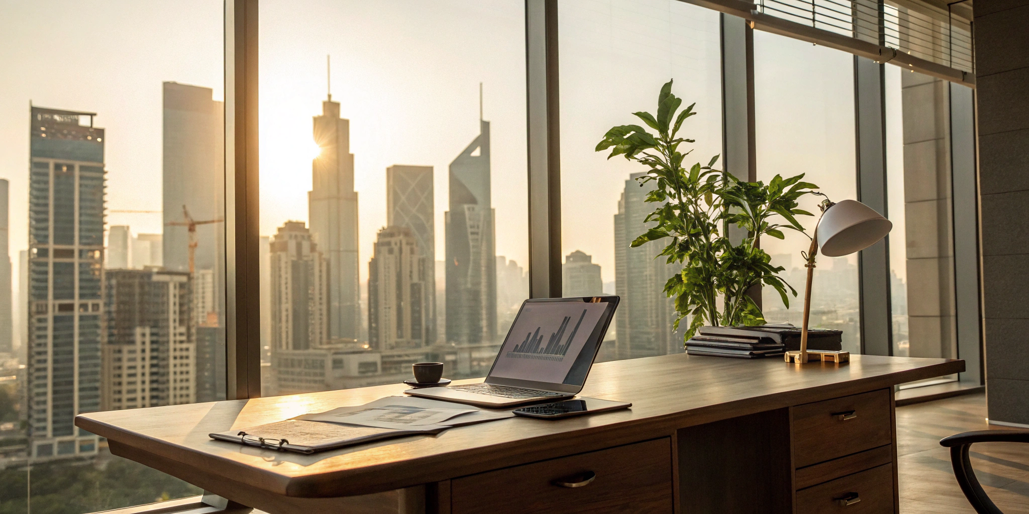 Financial charts on a laptop in a city office for foundation investment consulting.