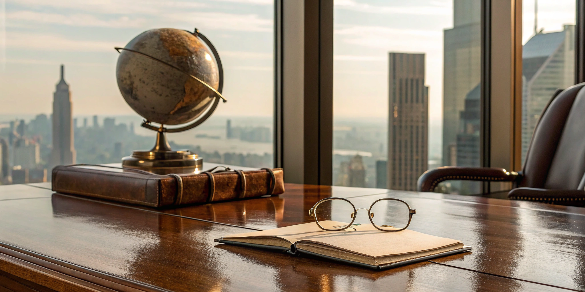 A globe and book on a desk for planning long-term endowment investment strategies.