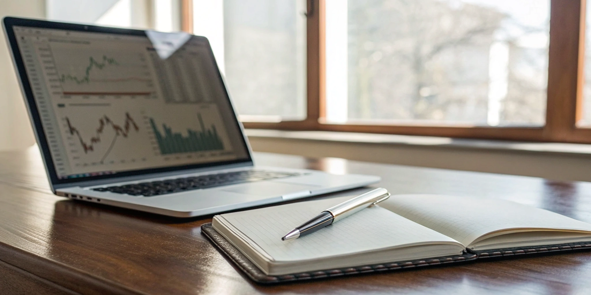 Laptop displaying charts and data for high-yield bond research.