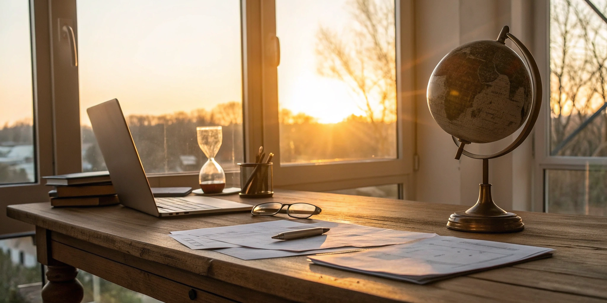 Laptop and documents on a desk, organized for retirement income planning.