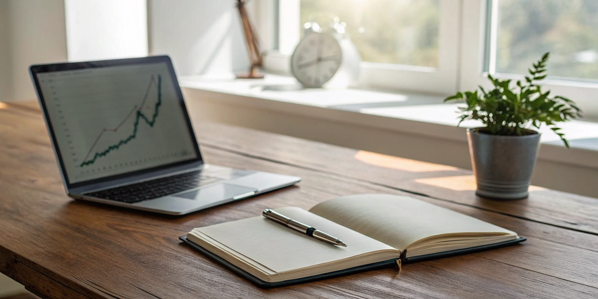 A laptop showing a client's investment growth chart, used for planning financial services.