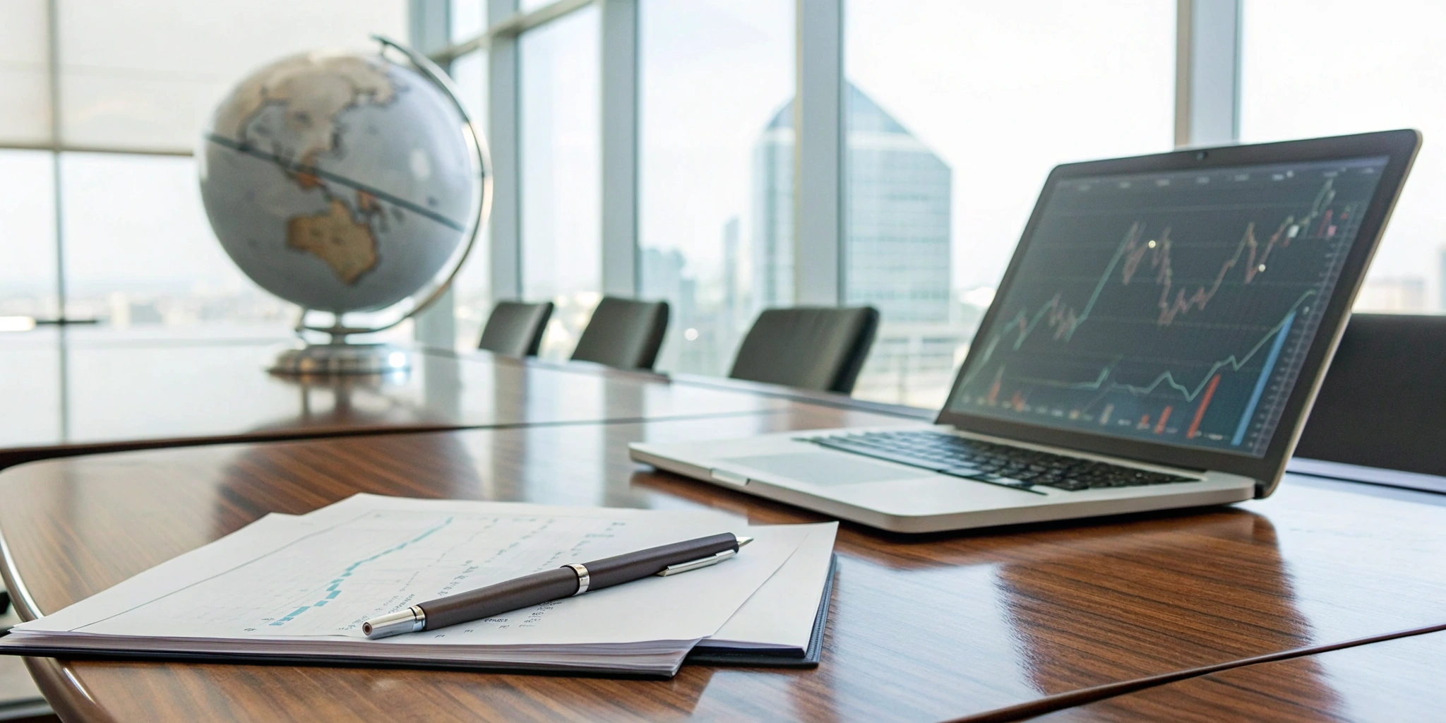 Investment committee support materials with financial charts and data displayed on a laptop.