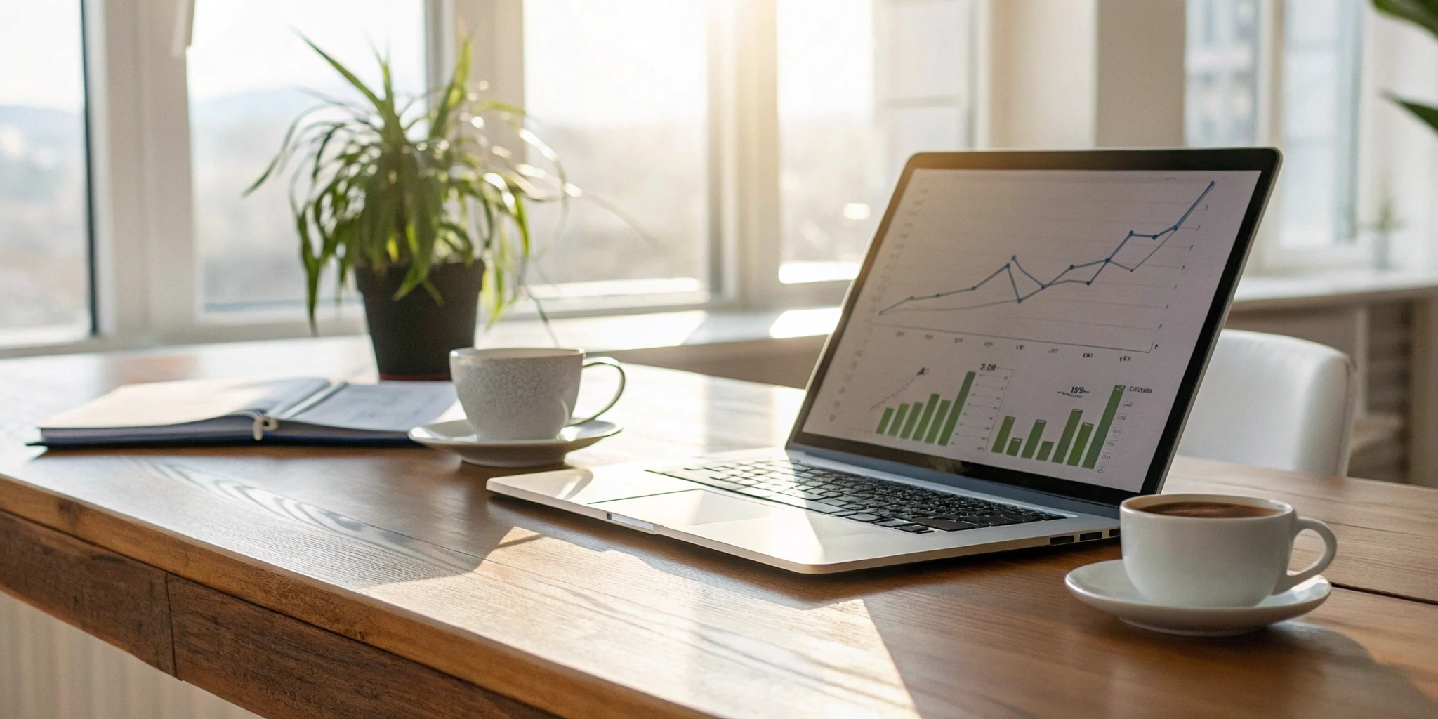 Analyzing ESG investment research data and charts on a laptop.