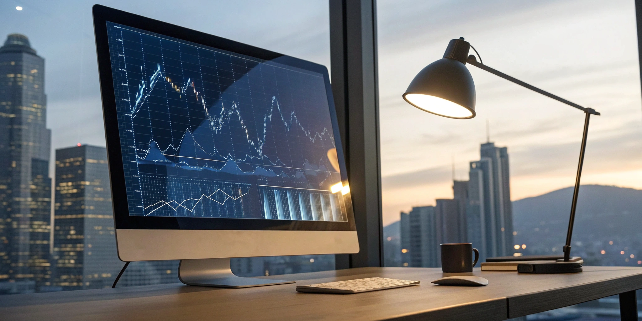 A desktop computer displaying stock charts for investing in the technology sector.