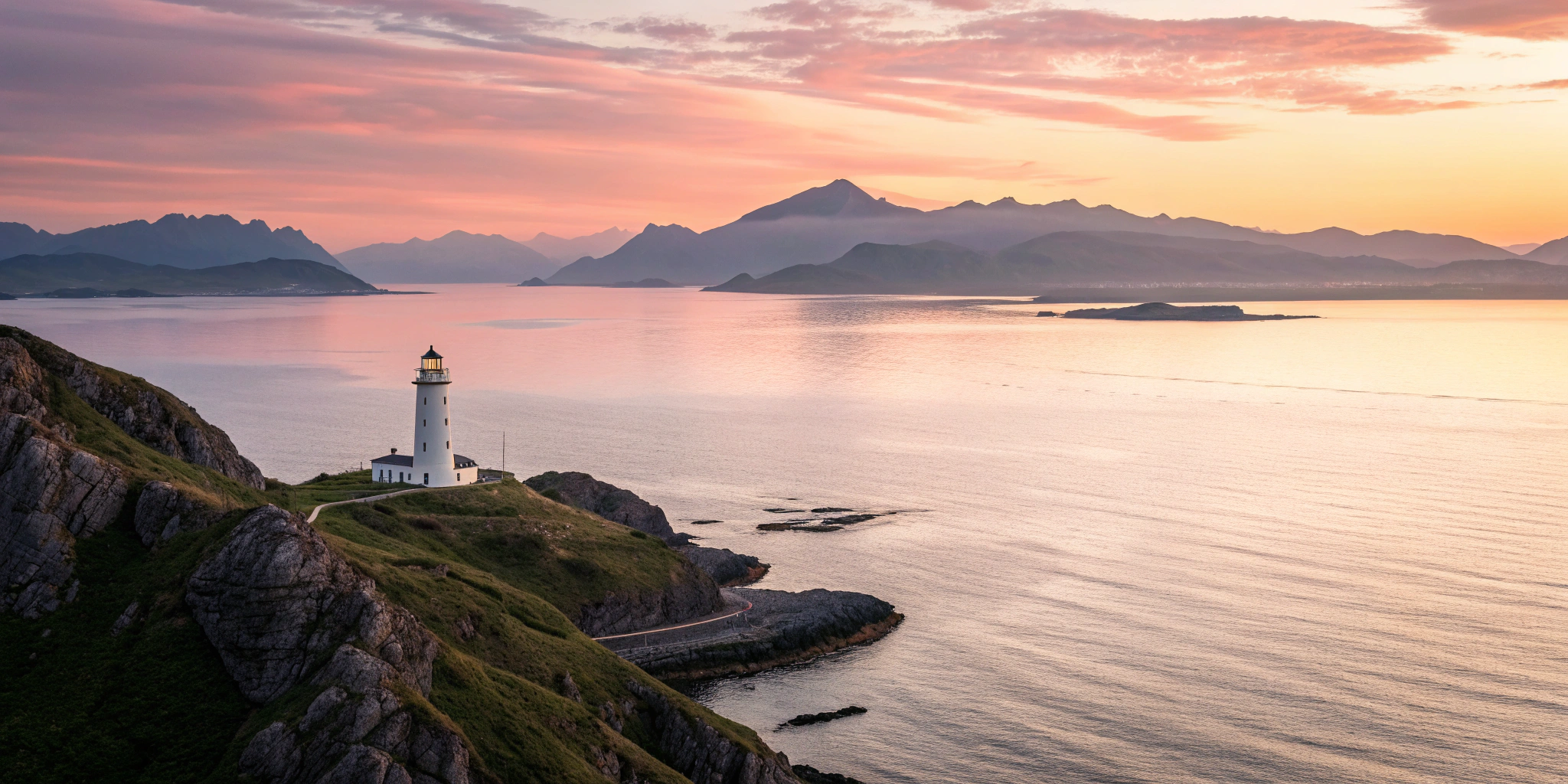 Navigating market recovery with guidance from a lighthouse at sunrise.
